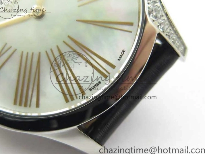 0116 StreetReady Ladies’ De Ville Trésor Diamond SS 3AF 1:1 Best Edition White MOP Dial RG Markers On Black Fabric strap Swiss Quartz 7884